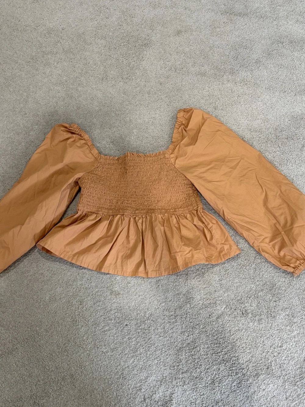 J. Crew Smocked Square-Neck Peplum Top in Mustard Gold, Women’s Size M